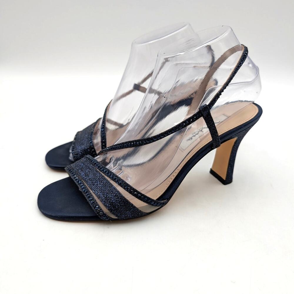 Nina Abbi Slingback Block Heel Sandals Open Toe Women's Navy Size US8M EU38